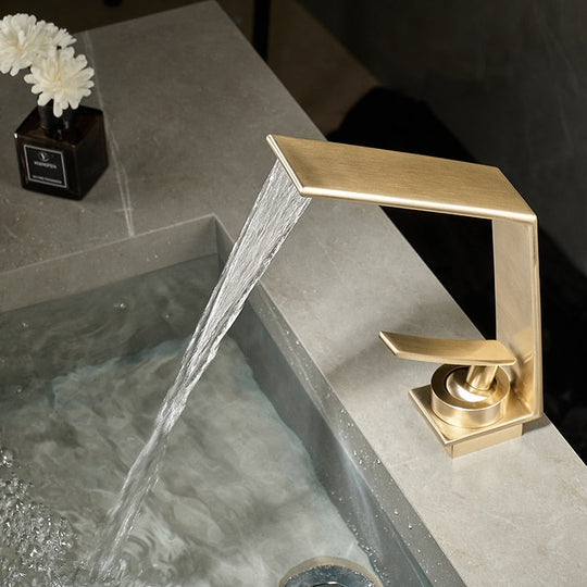 Brushed Gold Bathroom Faucet Gold Basin Faucet Grey Water Faucet Waterfall Water Bathroom Sink Faucet Bathroom tap Basin