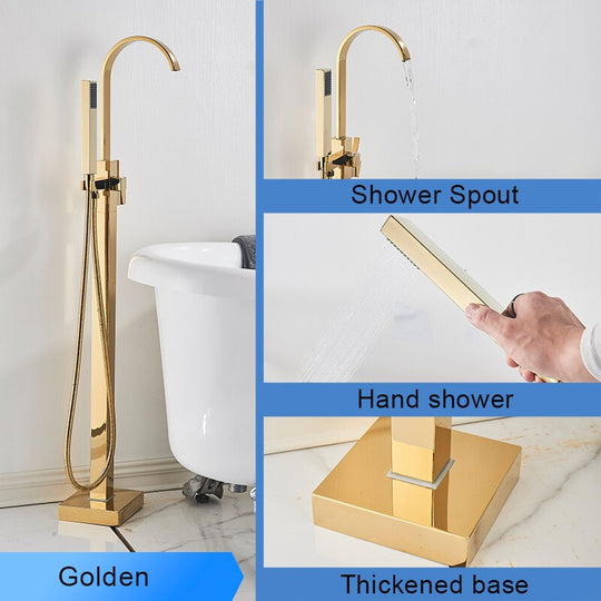 Bathroom Bathtub Faucet Black Flooring Standing Single Handle Cold and Hot Water Mixer Tap Crane Bath Shower Faucets