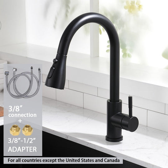 Pull Out Kitchen Sink Faucet With 3 Modes Water Outlet Spout 360 Degree Rotation Matte Black Kitchen Bar Water Mixer Tap