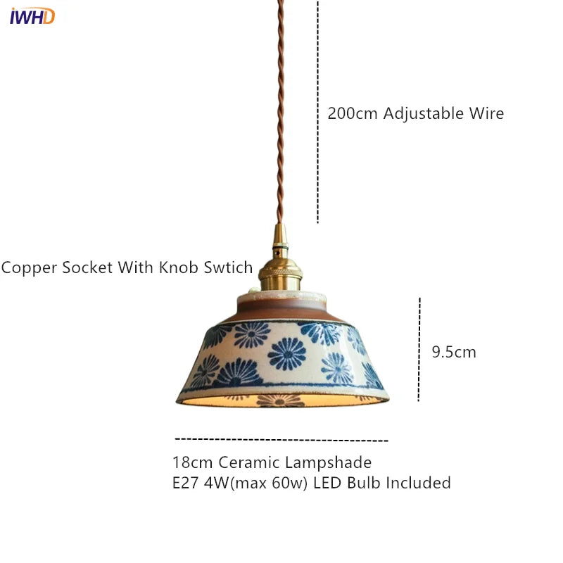 Hand-Painted Ceramic Pendant Light for Dining & Living Room