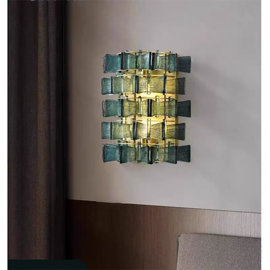 Simple Amber & Blue Glass Wall Lamp – High-End Decorative Bedside Light