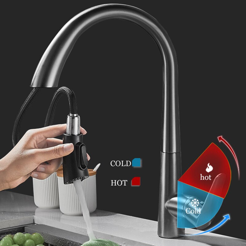 Single Handle Hole Pull Out Spray Brass Kitchen Sink Faucet Mixer Cold Hot Water Taps Torneira Cozinha