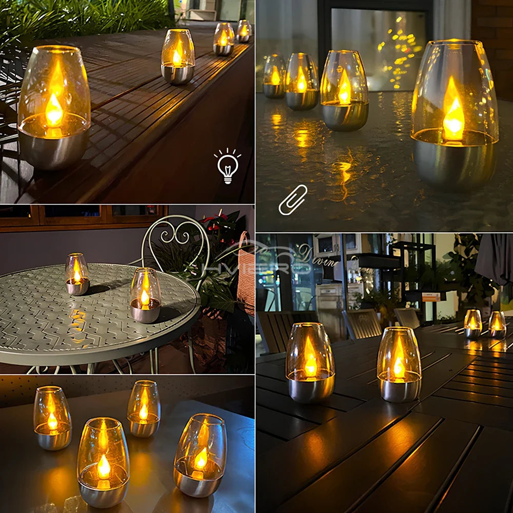 Solar LED Candle Light Stainless Steel Outdoor Garden Decoration