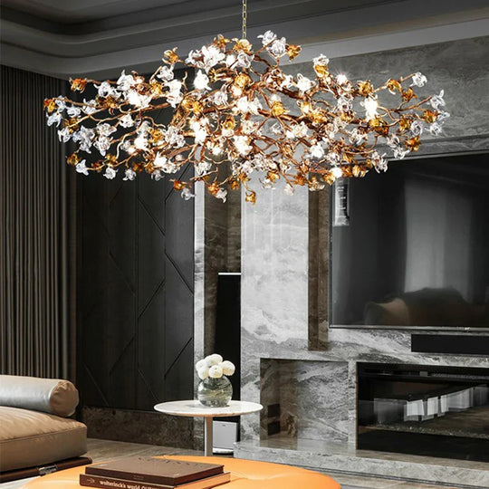 Charming Vintage Copper Flower Chandelier -  Tree Branch LED Lighting for Dining Rooms, Kitchen Islands, and Indoor Decor