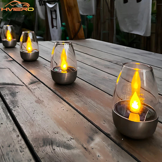 Solar LED Candle Light Stainless Steel Outdoor Garden Decoration