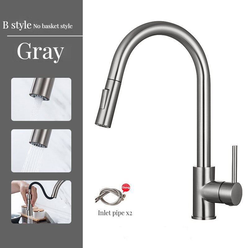 Brass Kitchen Faucets Pull Out Spout Kitchen Mixer Taps Hot Cold Water Accessories Deck Mounted Stream Sprayer Head Black