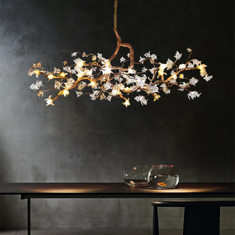 Charming Vintage Copper Flower Chandelier -  Tree Branch LED Lighting for Dining Rooms, Kitchen Islands, and Indoor Decor