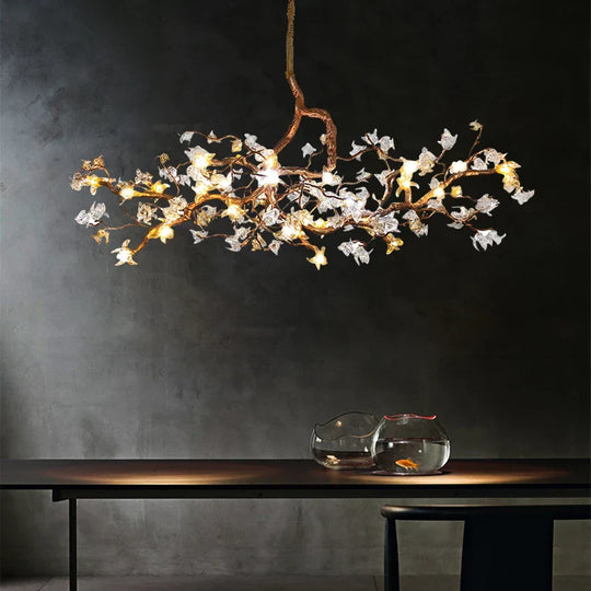 Charming Vintage Copper Flower Chandelier -  Tree Branch LED Lighting for Dining Rooms, Kitchen Islands, and Indoor Decor