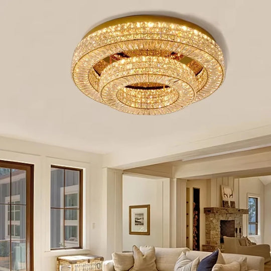 Modern Two-Tier Crystal Ceiling Light for Bedroom & Living Room