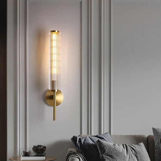 Modern Glass Wall Sconce Gold Brass Indoor Light for Bedroom & Hall