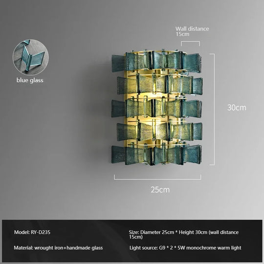 Simple Amber & Blue Glass Wall Lamp – High-End Decorative Bedside Light