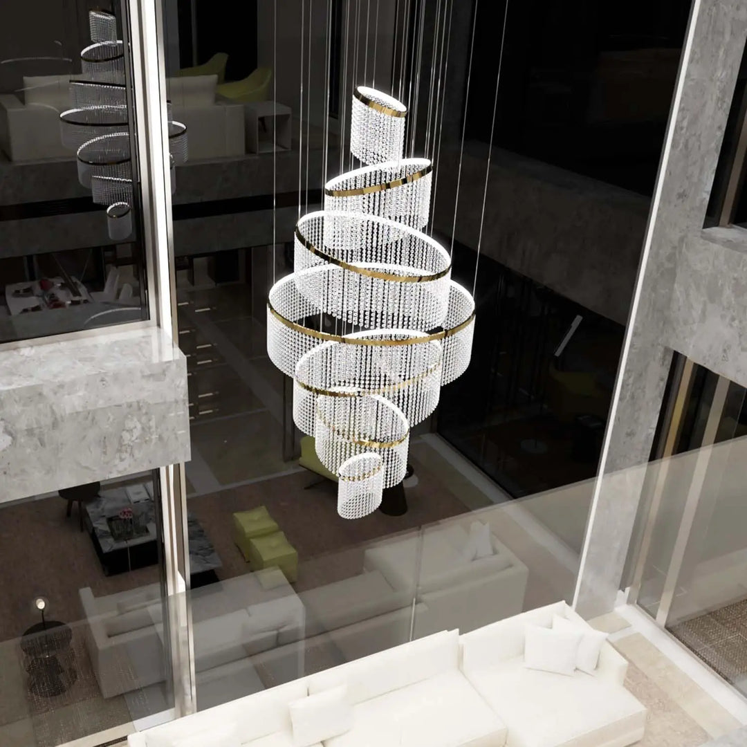Large Crystal Ring Chandelier for High Ceilings & Staircase Foyers