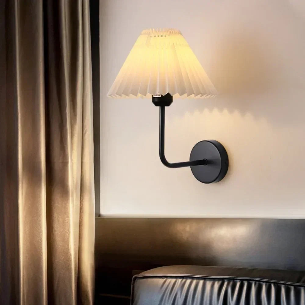 Retro Fabric Wall Lamp with Reading Light Modern Luxury Bedside