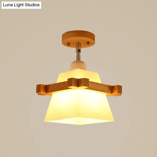Sleek Asian Bamboo Geometric Semi Flush Mount Ceiling Light with Wood Finish
