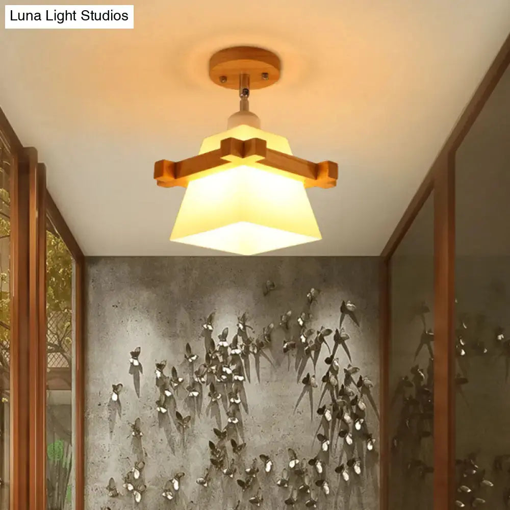 Sleek Asian Bamboo Geometric Semi Flush Mount Ceiling Light with Wood Finish