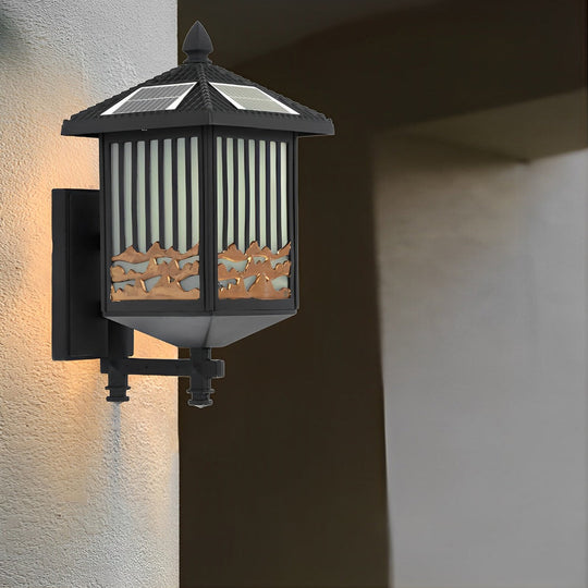 Retro Waterproof LED Black Modern Solar Wall Lights Outdoor Sconce