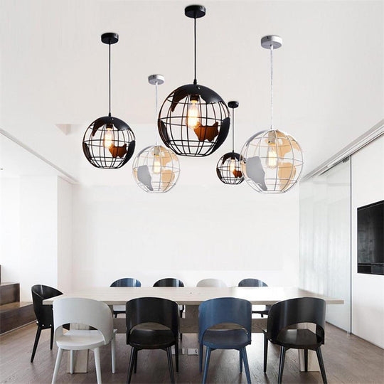 8'' Globe-Shaped World Map Retro Pendant Light
