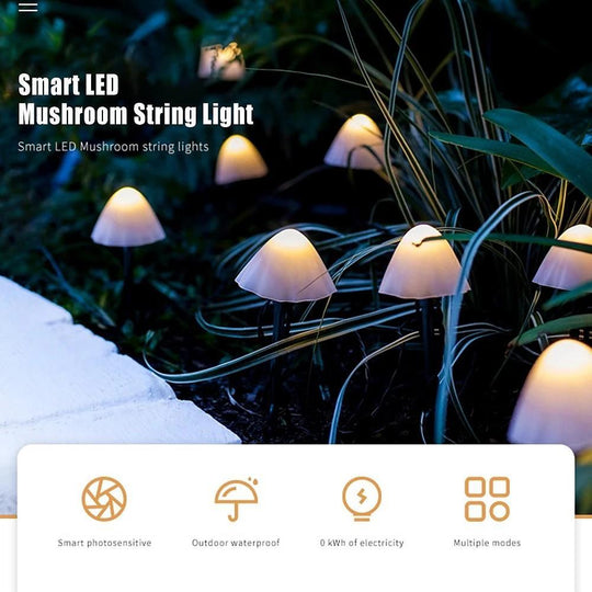 Outdoor Mini Mushroom RGB Solar 16.4 ft LED String Lights
