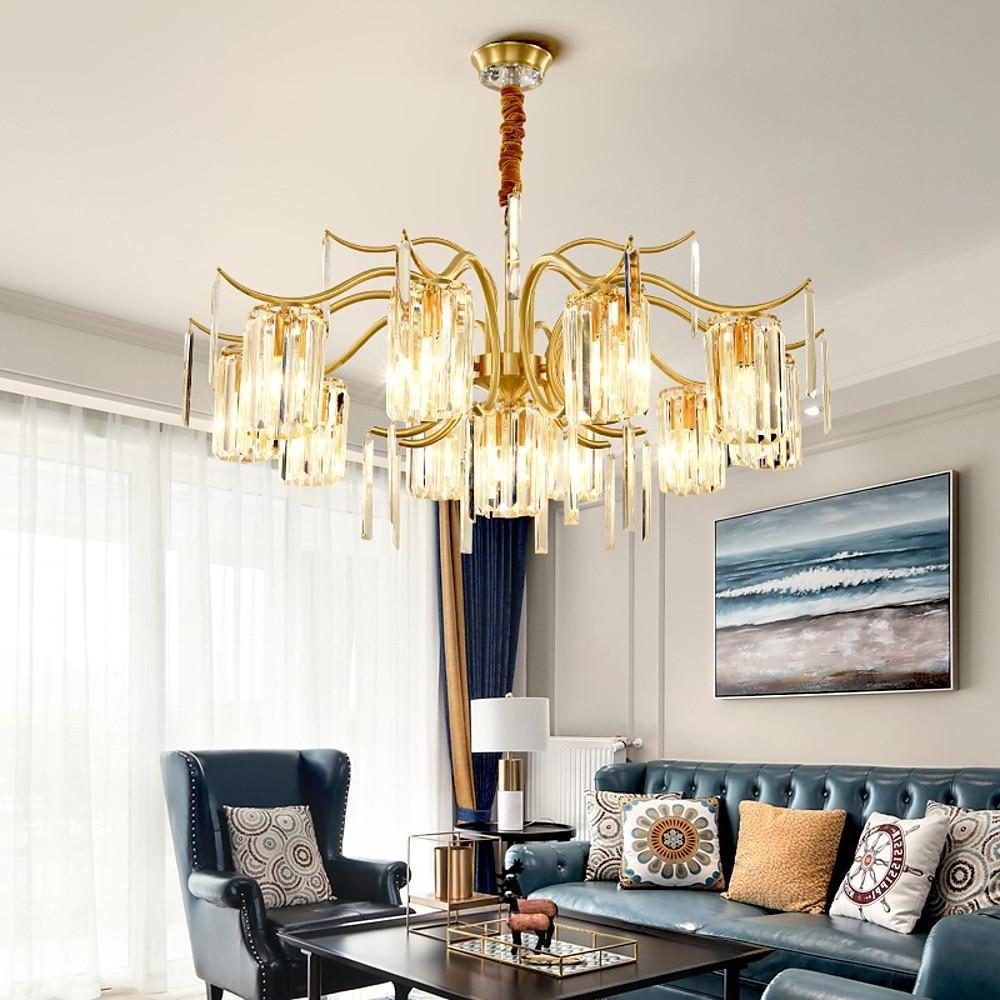 Classical Gold Crystal LED Chandelier with Copper and Glass Accents