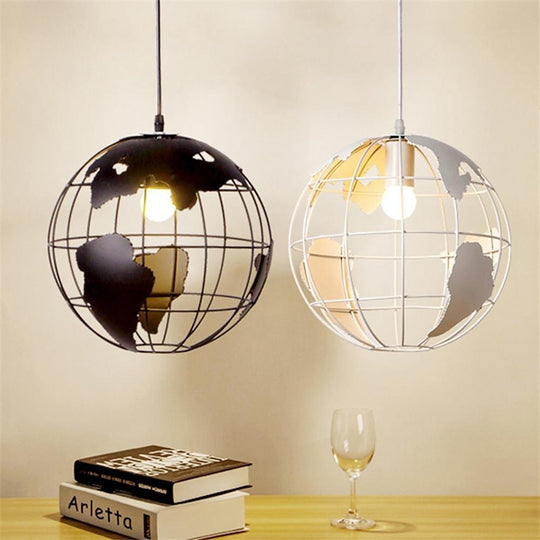 8'' Globe-Shaped World Map Retro Pendant Light