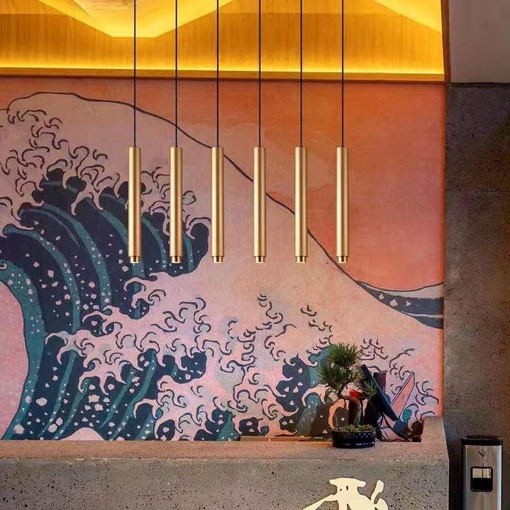 Elongated Cylindrical LED Gold Modern Pendant Light