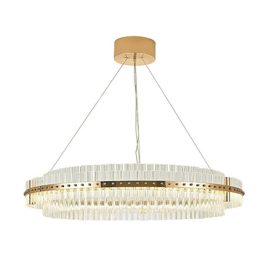 Modern Luxury Round Crystal LED Chandelier – Gold Finish, Single Tier