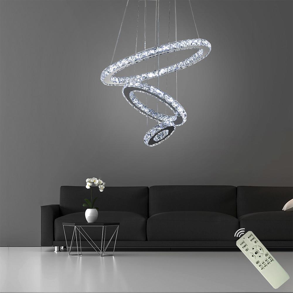 3-Ring Adjustable Circles Tiered Crystal LED Modern Chandelier