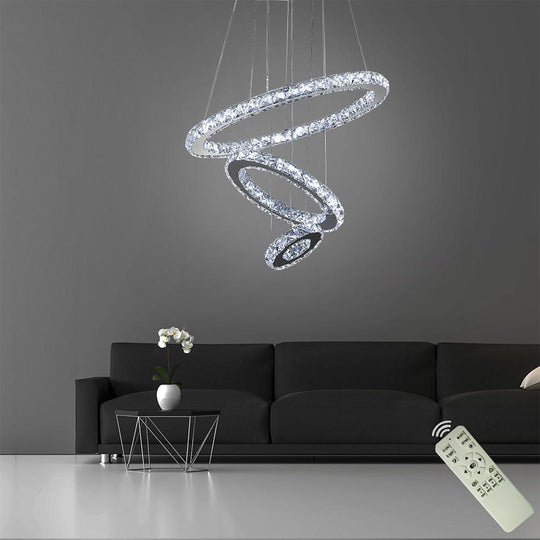 3-Ring Adjustable Circles Tiered Crystal LED Modern Chandelier