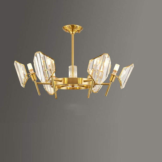 Brass Ring Frame Crystal LED Chandelier – Gold Metal with Crystal Accents