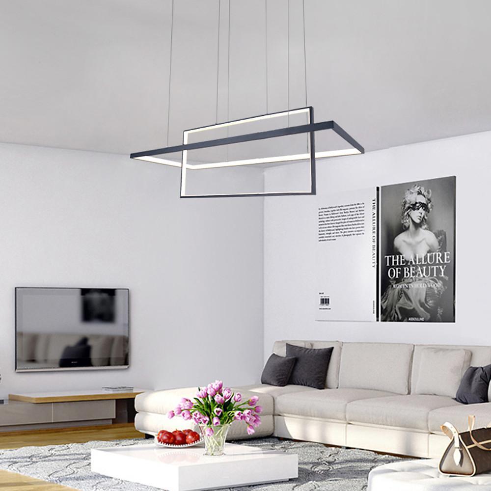 2 Rectangular LED Black Modern Pendant Lighting Hanging Ceiling Light