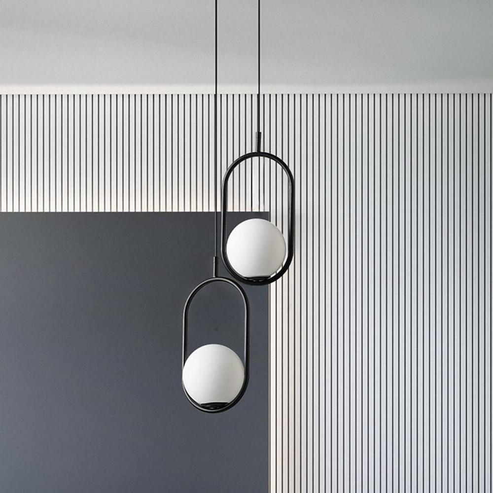 Rounded Rectangle Glass Globe LED Black Modern Pendant Light Island Light