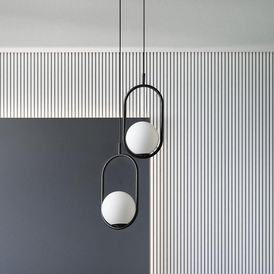 Rounded Rectangle Glass Globe LED Black Modern Pendant Light Island Light