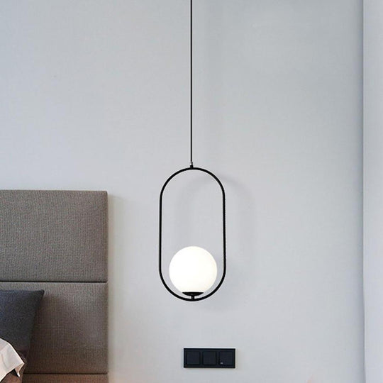 Rounded Rectangle Glass Globe LED Black Modern Pendant Light Island Light