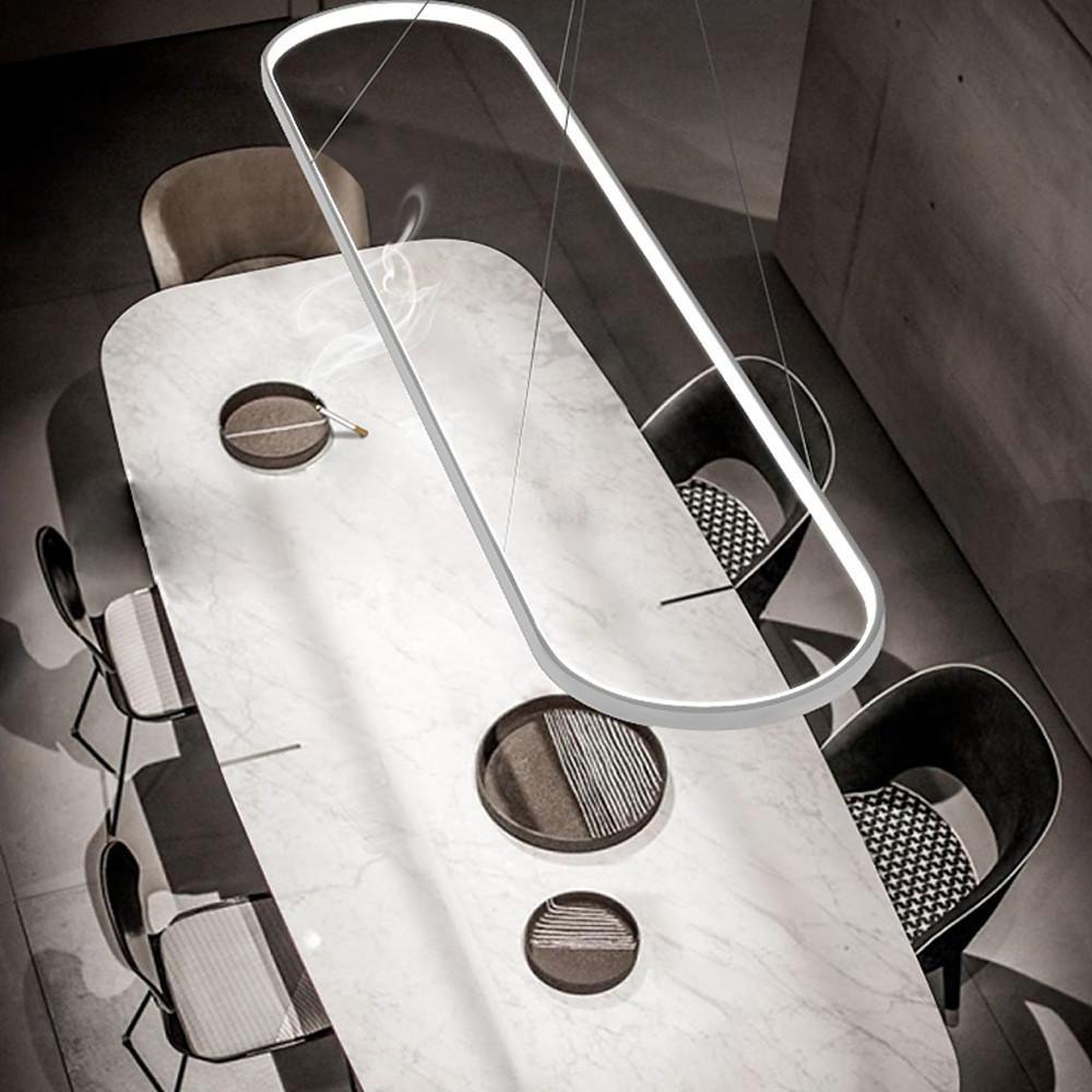 LED Oval Modern Black Pendant Light with Remote Control – Artistic Ceiling Fixture