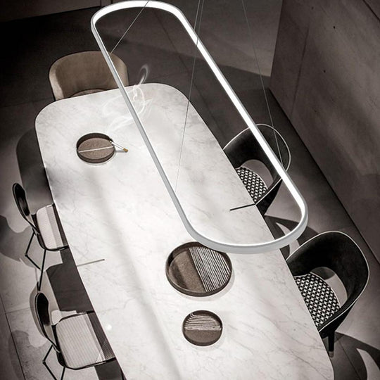 LED Oval Modern Black Pendant Light with Remote Control – Artistic Ceiling Fixture