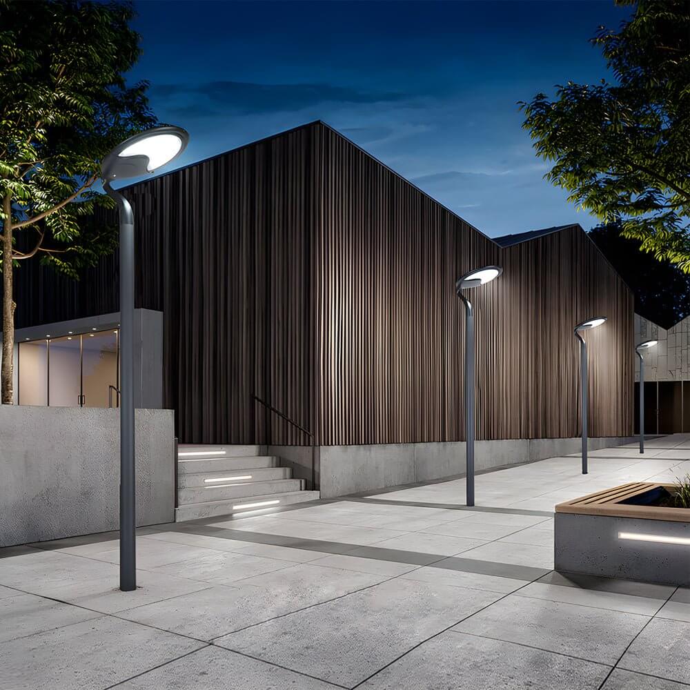 Black Round Modern Outdoor LED Solar Post Street Light