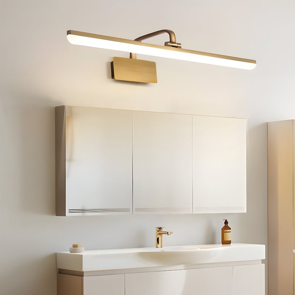 Brass Linear LED Bathroom Vanity Light – Curved Rod Design