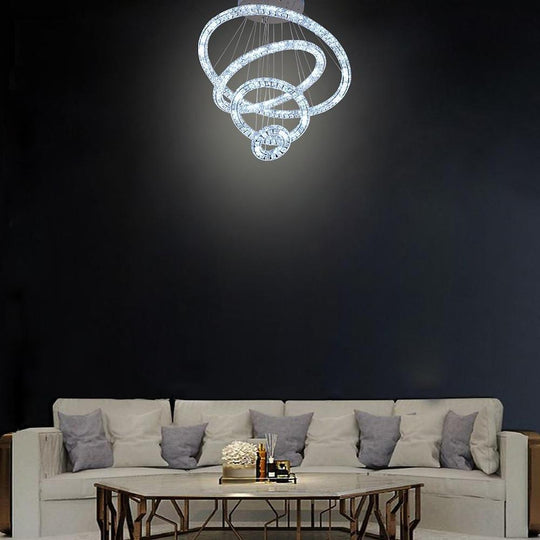 3/4-Light Tiered Crystal Ring LED Chandelier – Modern Luxury Pendant Light