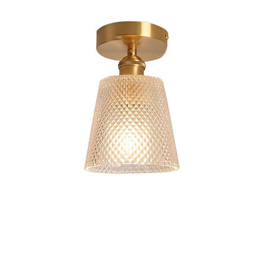 Lantern Modern Glass Copper Flush Mount Ceiling Light