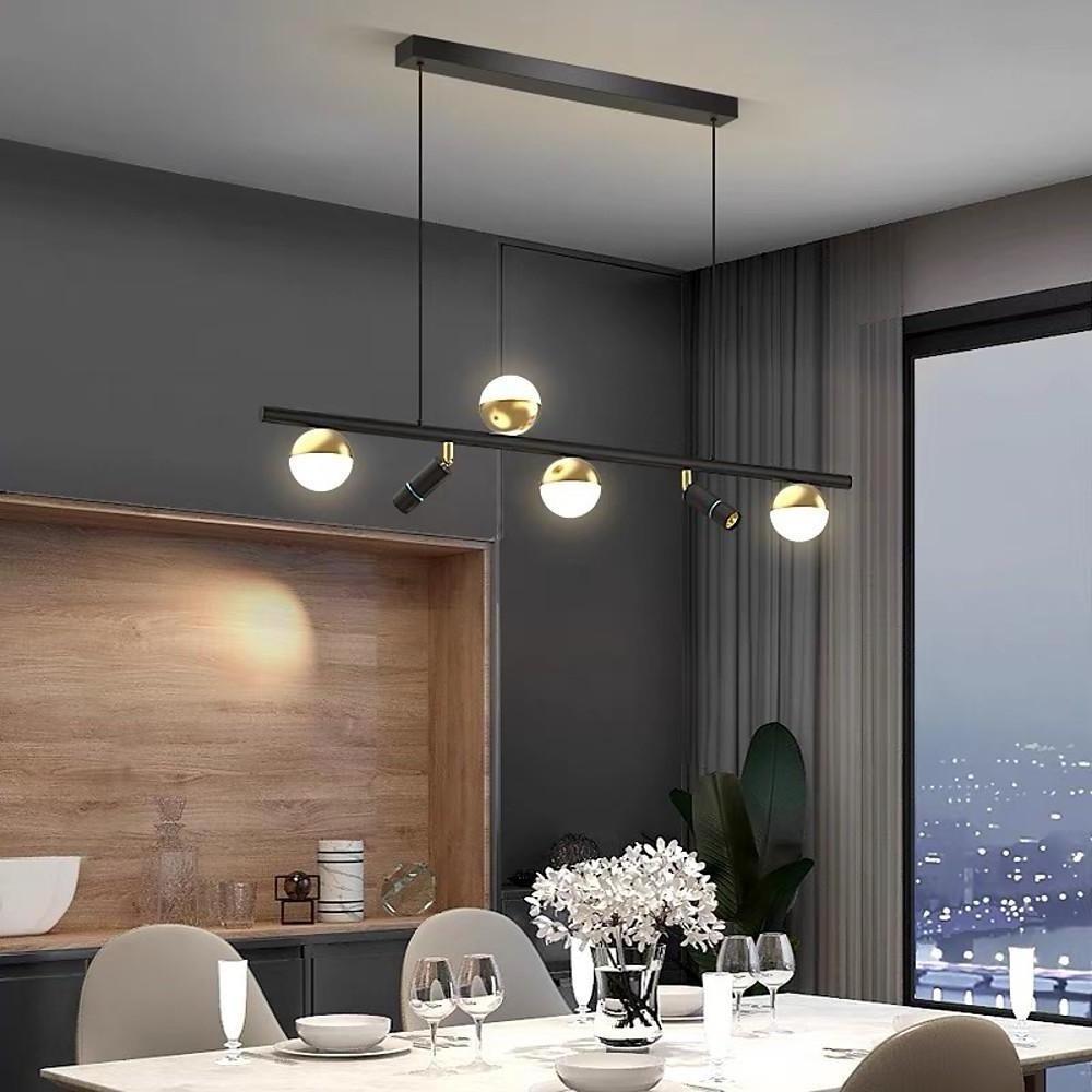 6/8-Light Black Island Horizontal Suspension Linear LED Pendant Light