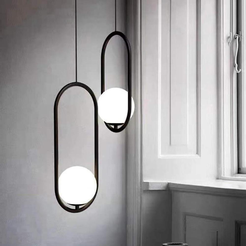 Rounded Rectangle Glass Globe LED Black Modern Pendant Light Island Light