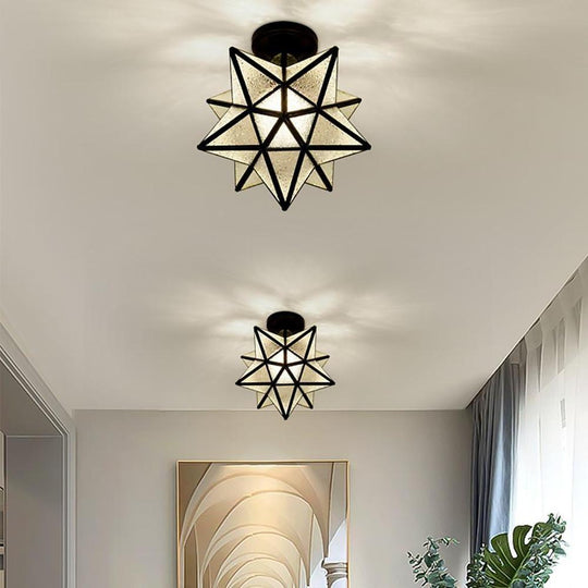 Geometric Multi Pointed Star Metal Glass Semi Flush Mount Ceiling Light