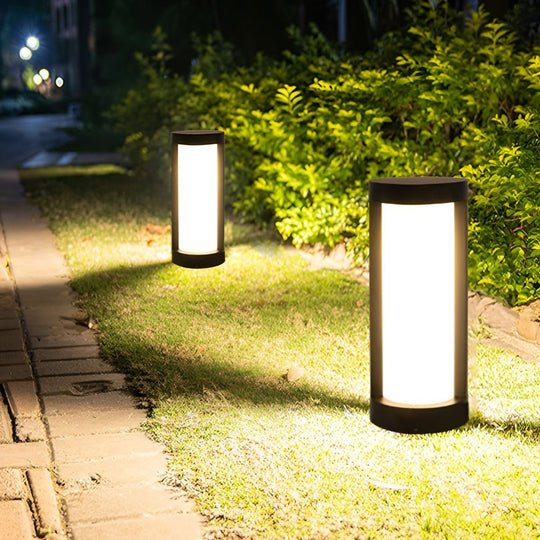 Black Cylindrical LED Pathway Bollard Lights Solar & Wired Outdoor