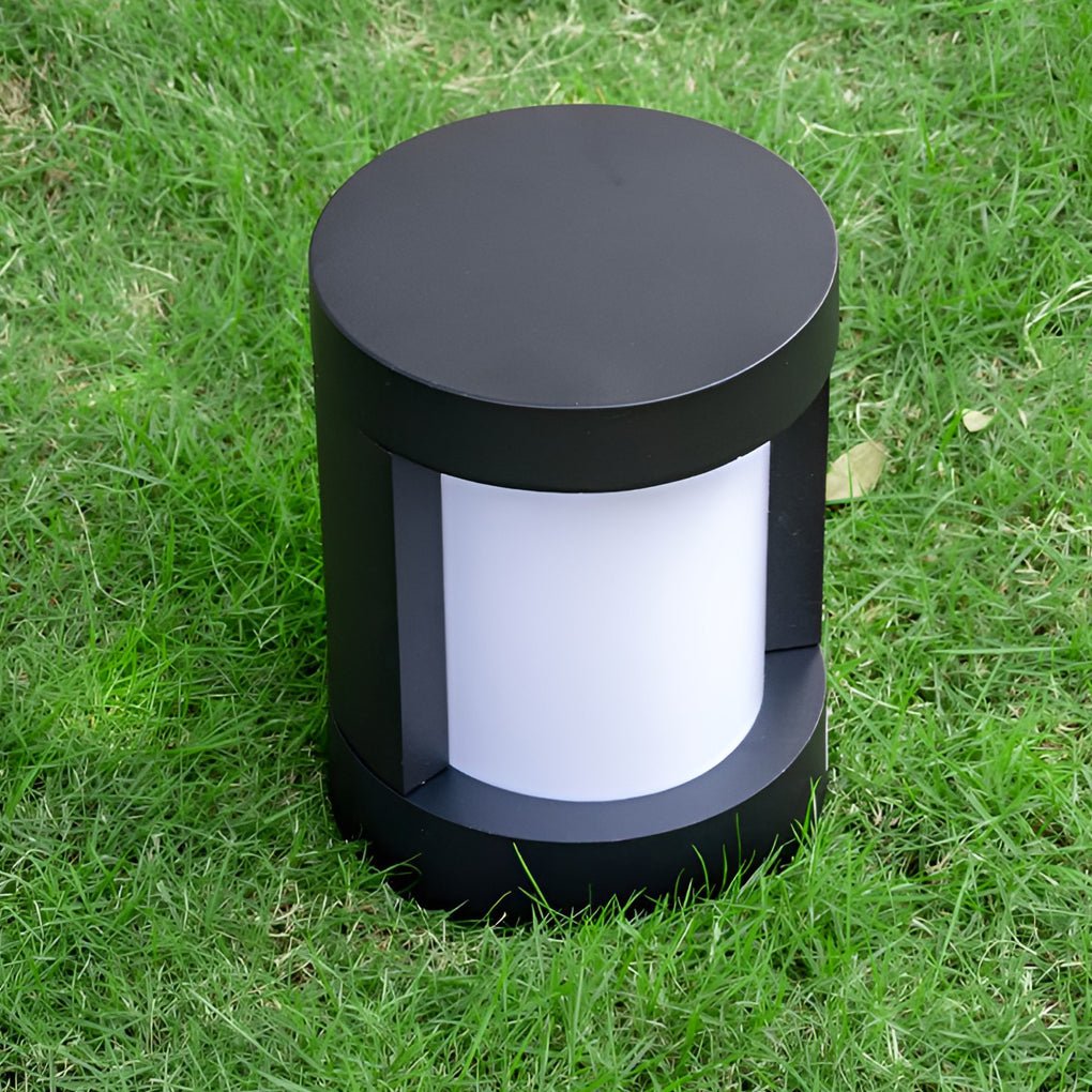 Black Cylindrical LED Pathway Bollard Lights Solar & Wired Outdoor