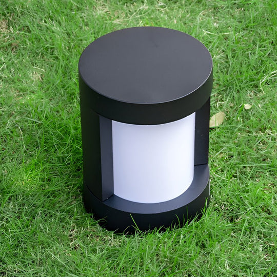 Black Cylindrical LED Pathway Bollard Lights Solar & Wired Outdoor