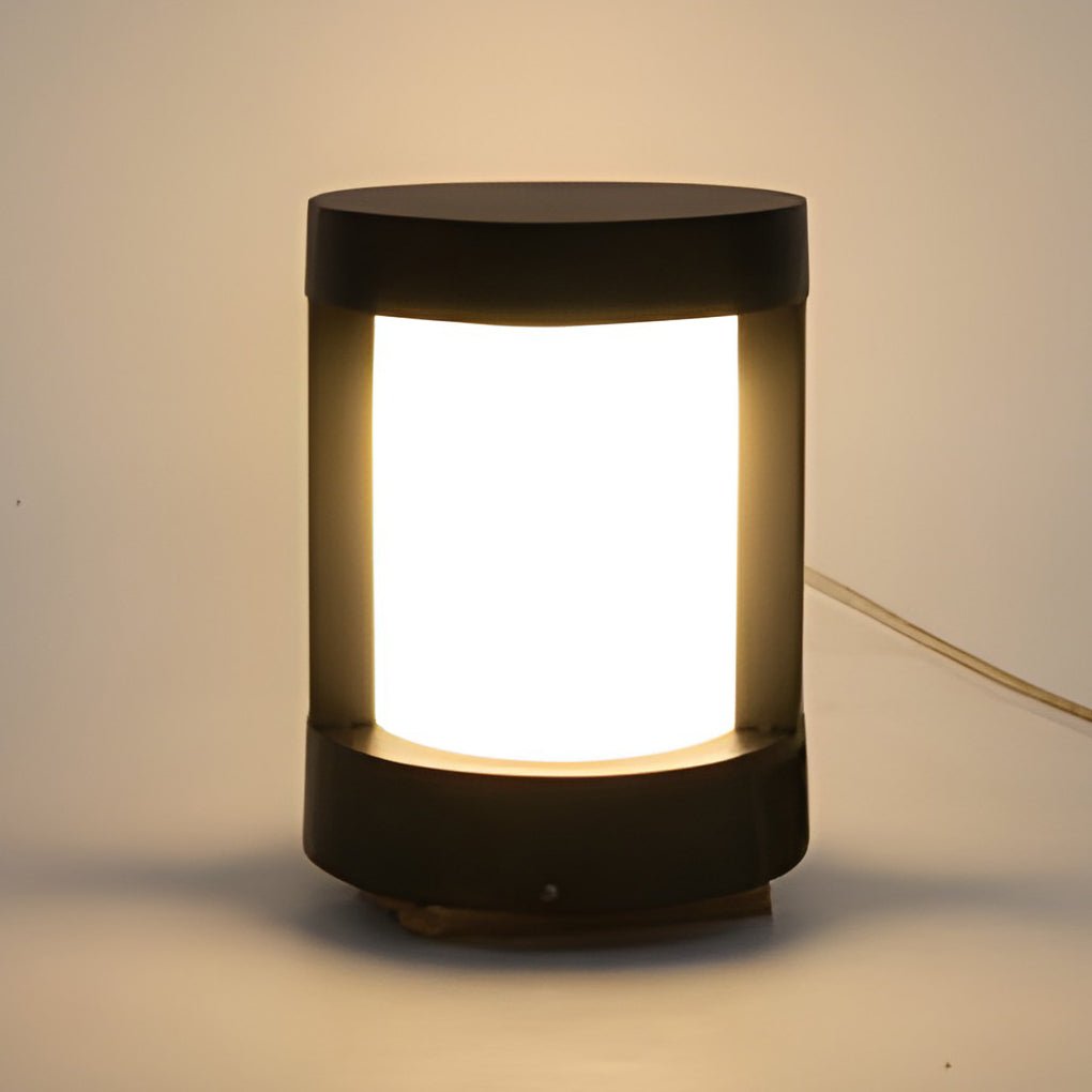 Black Cylindrical LED Pathway Bollard Lights Solar & Wired Outdoor