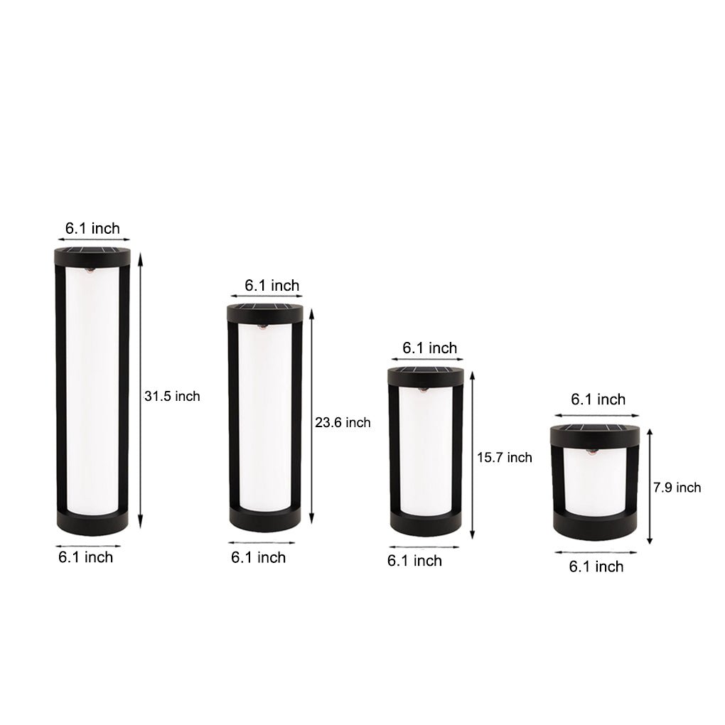Black Cylindrical LED Pathway Bollard Lights Solar & Wired Outdoor