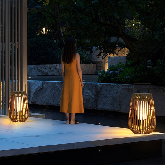Rattan Portable Lantern LED Waterproof Solar Outdoor Garden Light