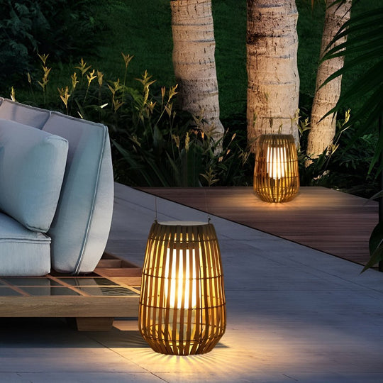 Rattan Portable Lantern LED Waterproof Solar Outdoor Garden Light