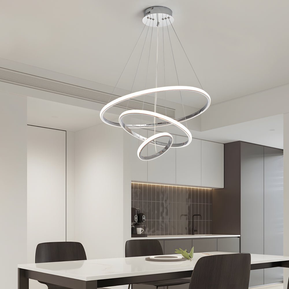 Contemporary 3/4-Light Tiered Ring LED Chandelier – Chrome